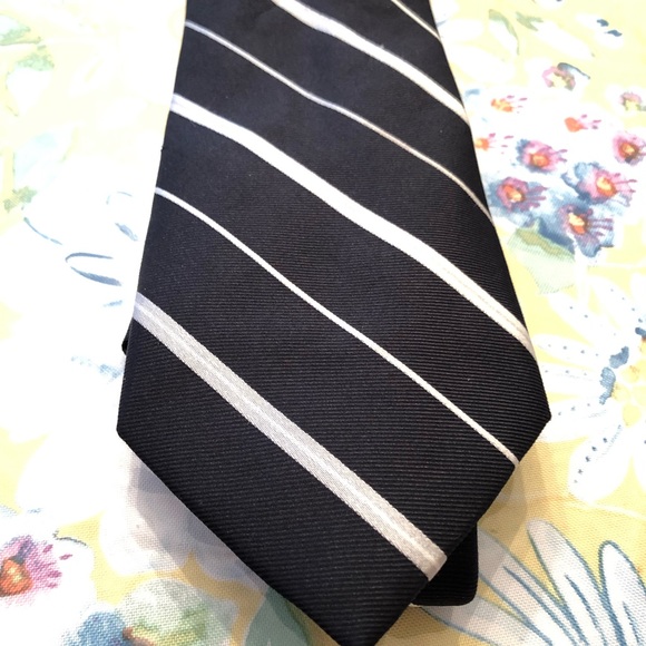 Zantorelli Silk Striped Black Silver Tie - Picture 2 of 4